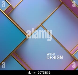 Perlmutt-Boxen mit goldenen Rahmen. Abstrakter pastellfarbener Hintergrund. Vektor-3d-Illustration. Geometrische Struktur mit Würfeln. Minimalistisches poste im Retro-Stil Stock Vektor