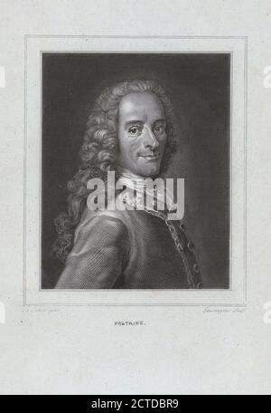 Voltaire., Standbild, Drucke, 1881, Hunt, Charles Havens, La Tour, Maurice Quentin de (1704-1788), Pourvoyeur, Jean François Stockfoto