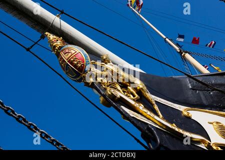 Detail aus dem Bug der restaurierten SS Großbritannien im Trockendock, Bristol, England. September 2020 Stockfoto