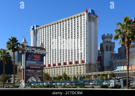 Excalibur Hotel and Casino am Las Vegas Strip in Las Vegas, Nevada, USA. Das mittelalterliche Thema des Hotels ist nach dem mythischen Schwert der Königlichen Kunst benannt Stockfoto