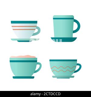Flaches Symbol mit Tasse Kaffee und Tee auf weißem Hintergrund für Konzeptdesign. Vektorgrafik Stock Vektor