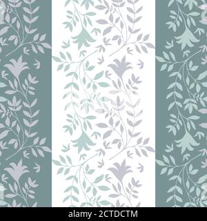 Elegante Jacquard-Effekt wild Wiese Gras nahtlose Vektor-Muster Hintergrund. Gestreiftes lila, blaugrün, weißer Hintergrund mit geometrischem Damast-Design Stock Vektor