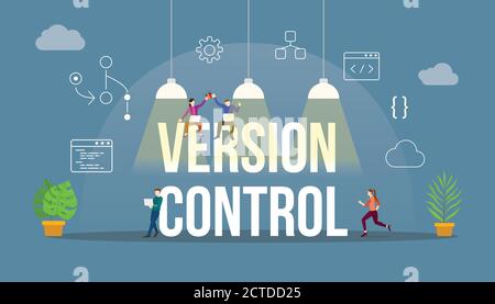Versionskontrolltechnologie git-Code-Programmierung mit modernem Icon und Team-Entwickler Stock Vektor