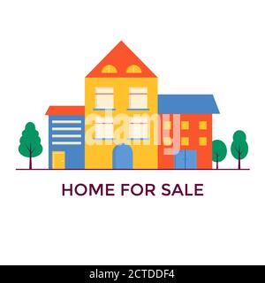 Banner für Vertrieb, Werbung Haus, Ferienhaus mit Bäumen. Angebot von Haus Kauf. Vermietung von Immobilien. Vektor flache Bauform, urbanen Landschaft. Stock Vektor