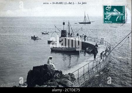 Eine historische Ansicht der Anlegestelle in St. Marc, Saint-Nazaire, Pays de la Loire, Frankreich, aus einer Postkarte um 1906-1920. Stockfoto