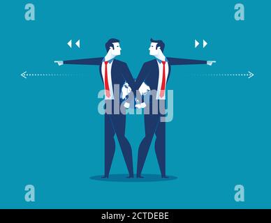Geschäftsmann Führer schiebt andere Richtung. Abbildung zum Geschäftserfolg des Konzepts. Vektor Cartoon Figur flach Stock Vektor