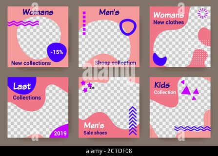Modernes Design quadratische Web-Banner. Für mobile Apps in sozialen Medien. Pink promo Hintergründe mit abstrakten geometrischen Elementen. Stock Vektor