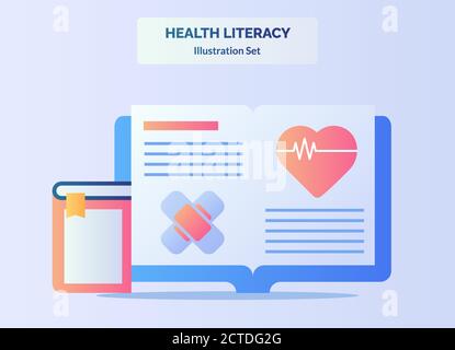 Medical Literacy Konzept Buch klinische Studie wissenschaftlich mit flachen Karikatur Stil Stock Vektor