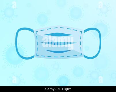 Realistische medizinische Gesichtsmaske auf hellblauem Hintergrund isoliert. Coronavirus COVID-19-Schutz. Pandemieausbruch, Quarantänezeit. Vektor Stock Vektor