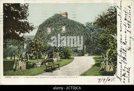 Betsy Williams Cottage, Roger Williams Park, Providence, R. I., Standbild, Postkarten, 1898 - 1931 Stockfoto