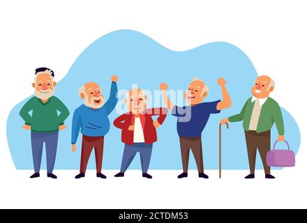 Alte Männer Gruppe aktive Senioren Zeichen Vektor Illustration Design Stock Vektor