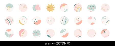 Highlight deckt großes Set ab. Nette Kinder Kindergarten Hintergründe. Handgezeichnete einzigartige organische Formen Zusammensetzung. Fashion Cover in Pastellfarben für Blogger Stock Vektor