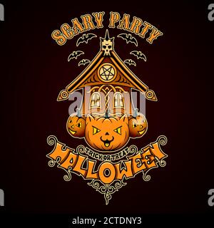 Scary party. Vintage invitation poster. Halloween invitation. Retro vintage style. Stock Vektor