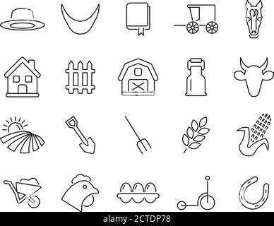 Amish Lifestyle oder Amish Kultur Symbole Thin Line Set groß Stock Vektor