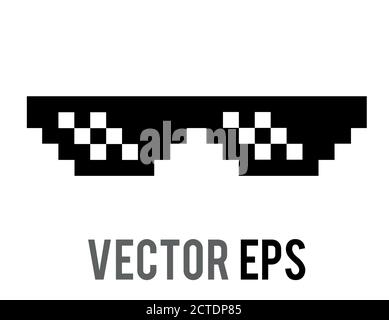 Der Vektor isoliert 8 Bit Pixel cool schwarze Sonnenbrille, Sonnenbrille flach Symbol Stock Vektor