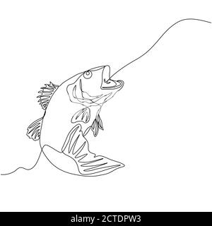 Barsch. Eine Linie Fisch-Design Silhouette. Logo-Design. Handgezeichnete Vektorgrafik im Minimalismus-Stil... Stock Vektor