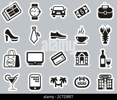 Adult Life Icons Schwarz & Weiß Sticker Set Groß Stock Vektor