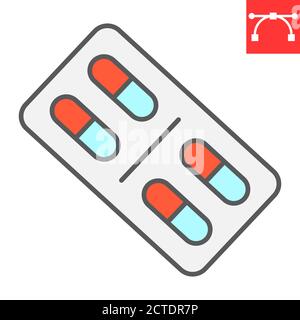 Pillen Farbe Linie Symbol, medizinische und Tablette, Medikament Zeichen Vektor-Grafiken, editierbare Kontur gefüllt Kontur Symbol, eps 10. Stock Vektor