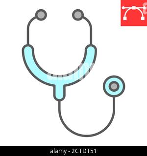 Stethoskop Farbe Linie Symbol, Arzt und Arzt, körperliche Untersuchung Zeichen Vektorgrafiken, editierbare Kontur gefüllt Umrisssymbol, eps 10. Stock Vektor