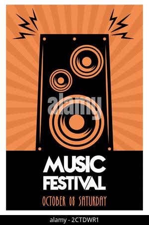 Musikfestival Poster mit Lautsprecher in orange Hintergrund Vektor-Illustration Design Stock Vektor