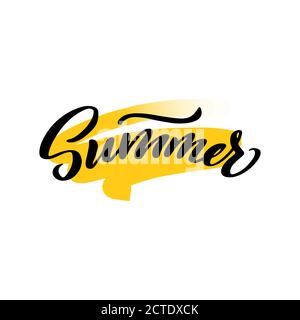 hello Summer Lettering schrieb von Brush. Hallo Sommer Kalligraphie. Stock Vektor