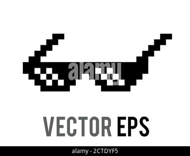 Der Vektor isoliert 8 Bit Pixel cool schwarze Sonnenbrille, Sonnenbrille flach Symbol Stock Vektor