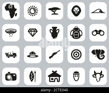 Afrika Oder Afrikanische Kultur Ikonen Black & White Flat Design Groß Einstellen Stock Vektor
