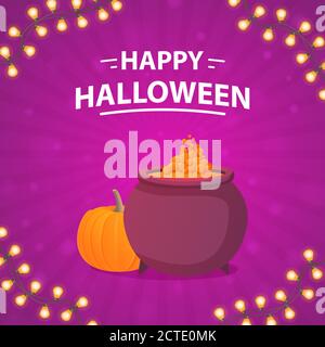 Kochender sprudelnder Trank.flacher Vektor.Festliches Banner für Allerheiligen. Stock Vektor