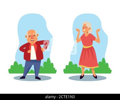 Altes Paar tanzen auf dem Feld aktive Senioren Zeichen Vektor Illustrationsdesign Stock Vektor