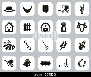 Amish Lifestyle Oder Amish Kultur Ikonen Black & White Flat Design Set Groß Stock Vektor