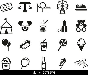 Vergnügungspark Symbole Black & White Set groß Stock Vektor