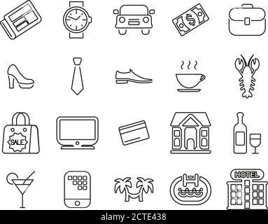 Nach Icons Thin Line Set groß Stock Vektor