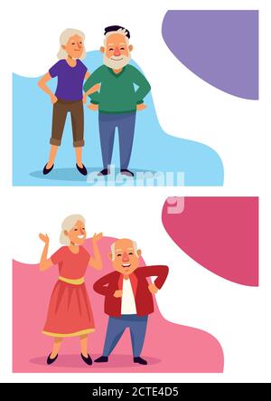 Alte Paare aktive Senioren Zeichen Vektor Illustration Design Stock Vektor