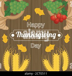 Happy Thanksgiving Day Poster mit Stacheln und Früchten in Holz Hintergrund Vektor Illustration Design Stock Vektor