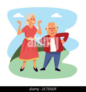 Altes Paar tanzen im Lager aktive Senioren Zeichen Vektor Illustrationsdesign Stock Vektor