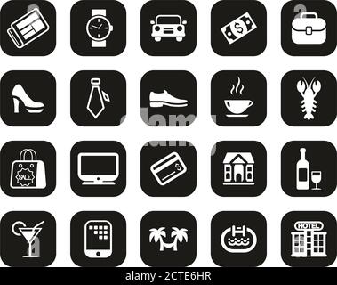 Adult Life Icons Weiß Auf Schwarz Flat Design Set Groß Stock Vektor