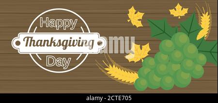 Happy Thanksgiving Day Poster mit Spikes und Trauben in Holz Hintergrund Vektor Illustration Design Stock Vektor