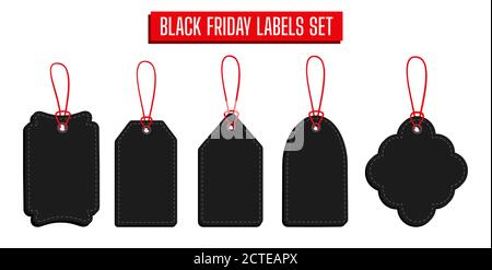 Black Friday Verkauf leer schwarz Tag Vorlage Set. Werbung Preis Aufkleber Banner des Verkaufs, Förderung Leerpreis Sammlung. Super Verkauf und Rabatt. Isolierte Vektordarstellung Stock Vektor