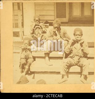 Vornehme Südländer, Schleifstock. Kinder kauen Zuckerrohr auf der Veranda., Kilburn Brothers, 1868 Stockfoto
