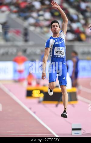 Miltiadis Tentoglu (Griechenland). Weitsprung Männer Finale. IAAF Leichtathletik WM, Doha 2019 Stockfoto