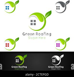 Green Roofing Logo für Property Roof Real Estate oder Handyman Architekturdesign Stock Vektor