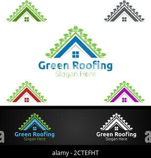 Green Roofing Logo für Property Roof Real Estate oder Handyman Architekturdesign Stock Vektor