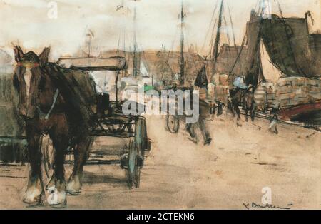 Arntzenius Floris - Bedrijvigheid Bij De Haven - Niederländische Schule - 19. Jahrhundert Stockfoto