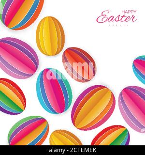 Origami Glückliche Ostern Grußkarte. Bunte Papier geschnitten Osterei. Weißer Hintergrund. Vektorgrafik. Stock Vektor