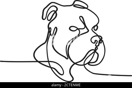 Kontinuierliche Linienzeichnung Illustration Kopf eines Bully Hund Rasse wie American Pit Bull Terrier, Englisch Bulldog, Bull Mastiff oder Bull Terrier done i Stock Vektor