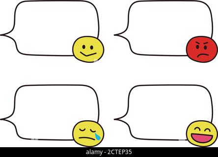 Satz Sprechblasen mit ausdrucksstarkem Emoticon. Vektorgrafik isoliert auf weißem Hintergrund. Stock Vektor