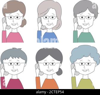 Frauen tragen eine Brille am Telefon mit einem Lächeln. Vektorgrafik isoliert auf weißem Hintergrund. Stock Vektor