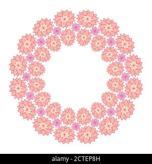 Runder Rahmen von zarten Lotusblumen und ein Ort für Text. Vektor-Element für Grußkarten, Einladungskarten und Ihre Kreativität Stock Vektor