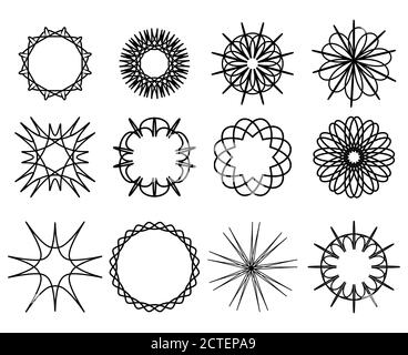 Satz von Konturspirographen. Kreisförmiges Muster. Vektorelement für Ihr Design Stock Vektor