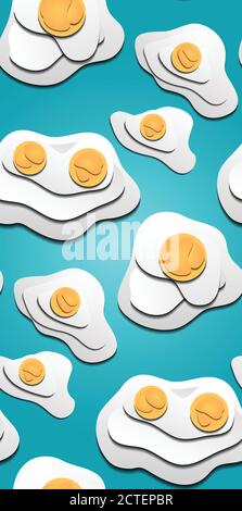 Nahtlose Textur von 3d-Spiegeleiern aus Papier geschnitten. Spiegeleier. Vektor-Muster für Ihr Design Stock Vektor